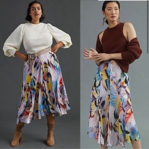 NWT Anthropologie Multicolor Abstract A-Line Skirt